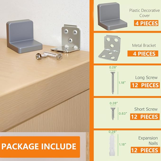 Furniture Anchors 4 Pack,Aesthetic & Invisible Once Installed,Secure 600 lbs Bookcase Dresser to Wall,Anti-Tip Furniture Safety Anchor to Childproof and Babyproof Your Home (Grey)