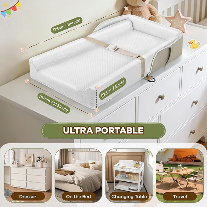 Baby Changing Pad, Portable Diaper Changing Mat for Baby & Toddler, Non-Slip Washable Changing Table Pad for Dresser Top & Table, Foldable Travel Changing Station