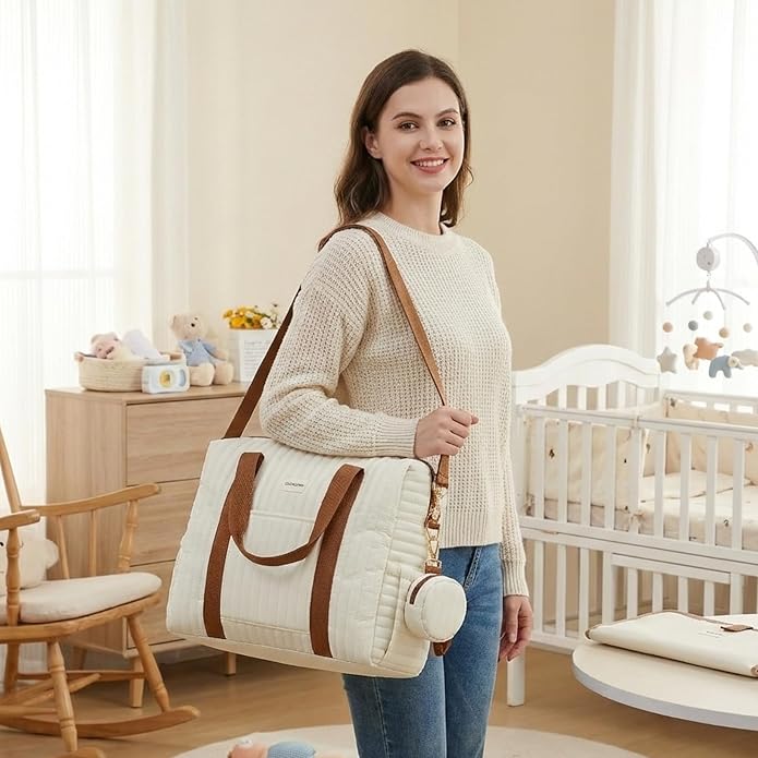 GOBABYMART Diaper Bag Tote for Moms, Baby Hospital Bag with Insulated Bottle Pockets, Changing Pad & Stroller Straps