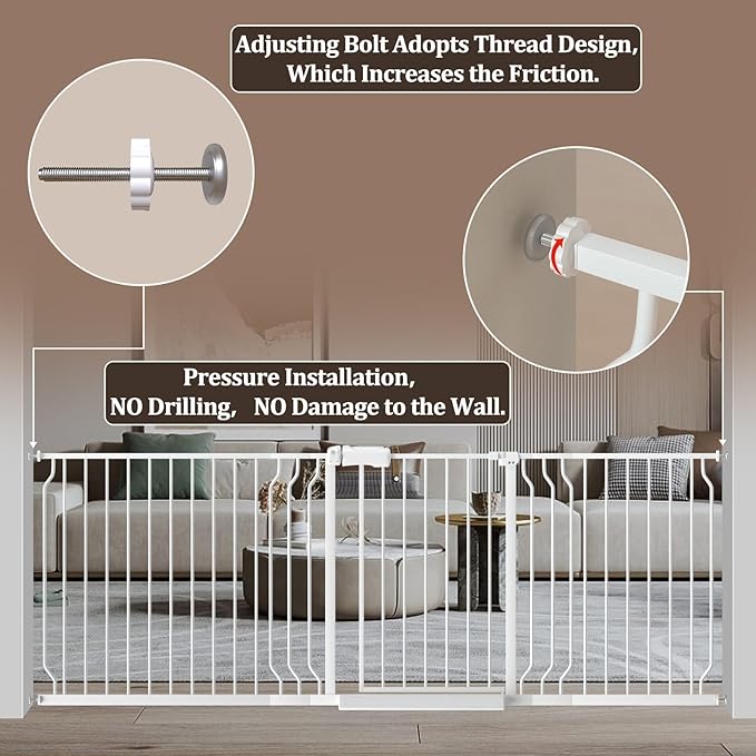 WAOWAO Baby Gate 62.20-71.26" Extra Wide Pressure Mounted Walk Through Swing Auto Close Safety White Metal Toddler Kids Child Dog Pet Puppy for Stairs,Doorways,Kitchen