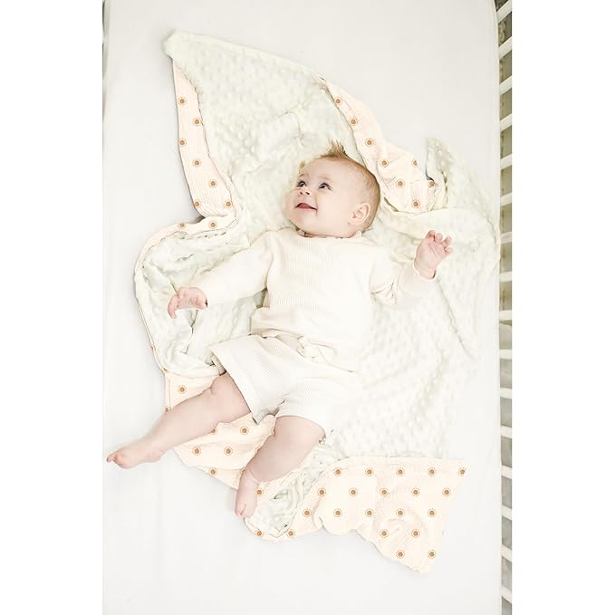 Konssy Baby Blankets for Unisex Boys Girls, Super Soft Nursery Minky Blankets with Muslin Cotton Front and Dotted Fleece Backing, Printed Bed Throws Newborn