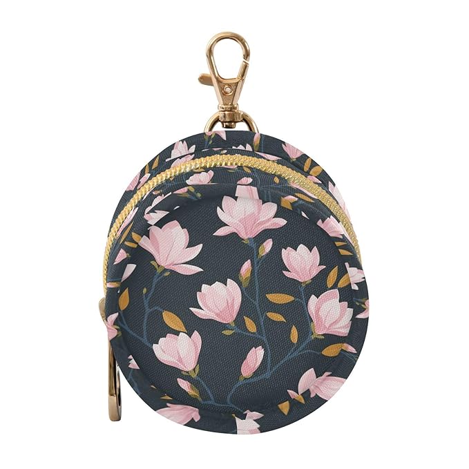 Pink Flowers Leaves Black Print Pacifier Holder Case for Diaper Bag Portable Travel Pacifier Storage Case with Clip Newborn Baby Pouch for Outdoor Purse Baby Boys Girls