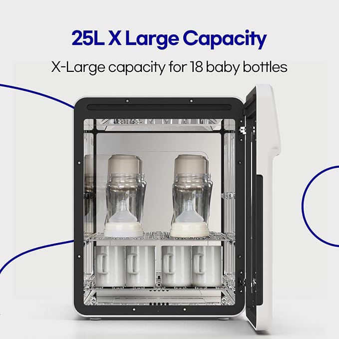 HubiBaby 4-in-1 UVC Cleaner and Dryer for Baby Bottles XL Large Inner Capacity Multifunctional Smart Control with Bluetooth APP
