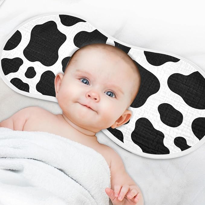 Muslin Baby Burp Cloths Set of 1, Soft Cow Print Absorbent Muslin Washcloths, Bibs, Face Towel for Newborn Boys Girls, 22 x 11 Inch