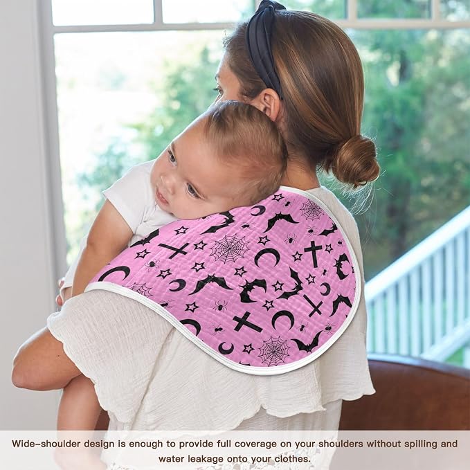 Muslin Burp Cloths for Baby Boys and Girls - 1-Pack Ultra Absorbent Bats Crosses Stars Gothic Muslin Washcloths, Newborn Towel, Milk Spit Up Rags, Burp Cloth Bib for Unisex, 22 x 11 Inch