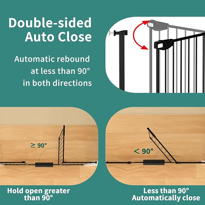 ALLAIBB Triple Lock Extra Wide Baby Gate Pressure Mounted Walk Through Safe Auto Close White Metal Dog Pet Puppy Cat for Stairs,Doorways,Kitchen 68.11-75.98"