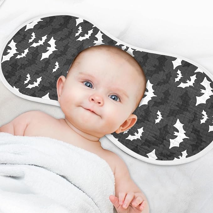 Muslin Burp Cloths for Baby Boys and Girls - 2-Pack Ultra Absorbent Halloween Bats Muslin Washcloths, Newborn Towel, Milk Spit Up Rags, Burp Cloth Bibs for Unisex, 22 x 11 Inch