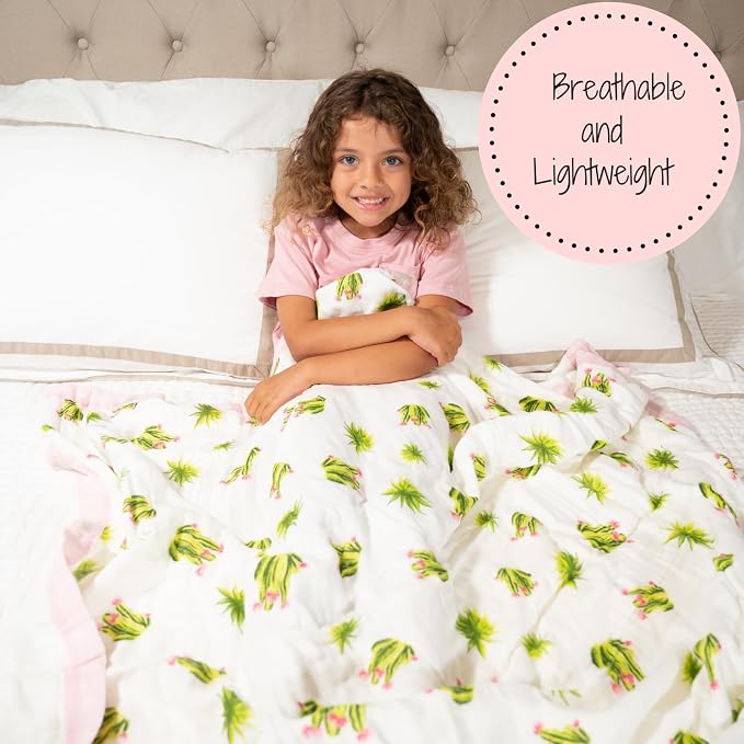 LollyBanks Muslin Quilt Blanket, Large 47 x 47 Inches Versatile Crib Blanket for Baby Girls, 6 Layers Newborn Blanket, Soft Blend 70% Viscose Made from Bamboo + 30% Cotton, Registry (Cactus Print)