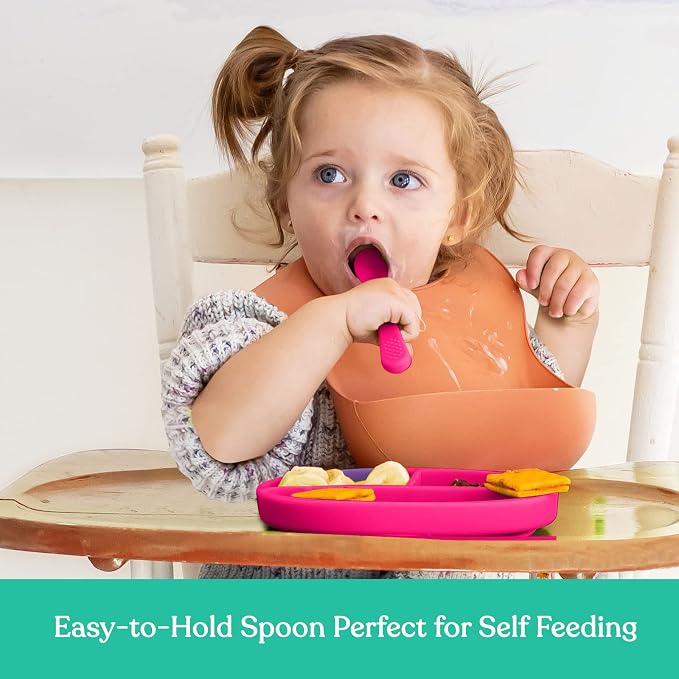Silicone Suction Plate for Baby - 100% Food Grade Silicone Divided Plate | Toddler Self Feeding Training Suction Plate Set | BPA-Free, Microwave Dishwasher Safe Stay Put Plates (Pink & Orange)