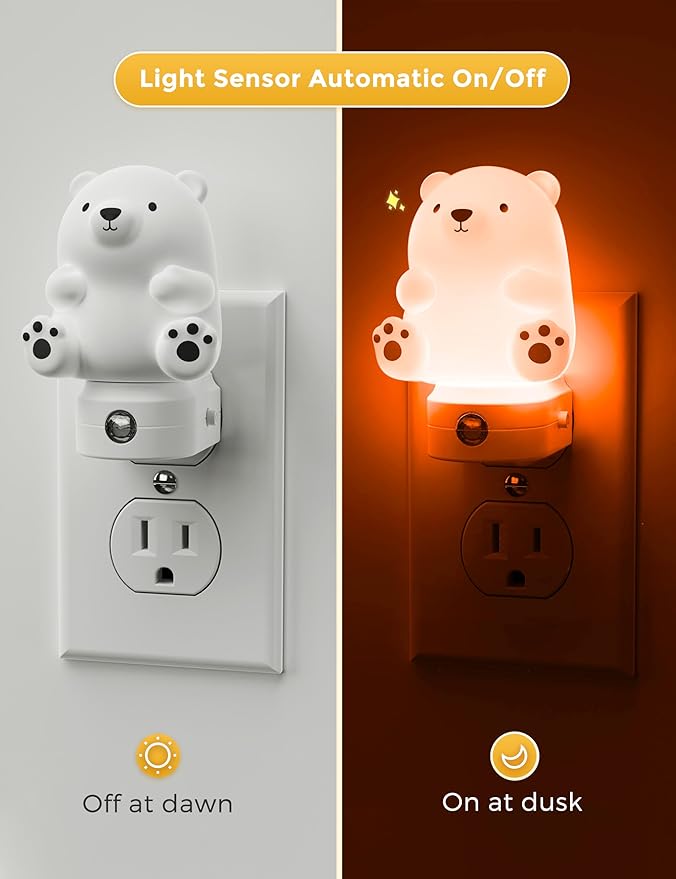 L LOHAS LED Night Light for Kids, 3D Cute Bear Night Light Plug in, Dusk to Dawn Nursery Night Lights, RGB+Soft White 3000K, 3 Lighting Modes, Christmas Birthday Gifts, Room Decor, Children