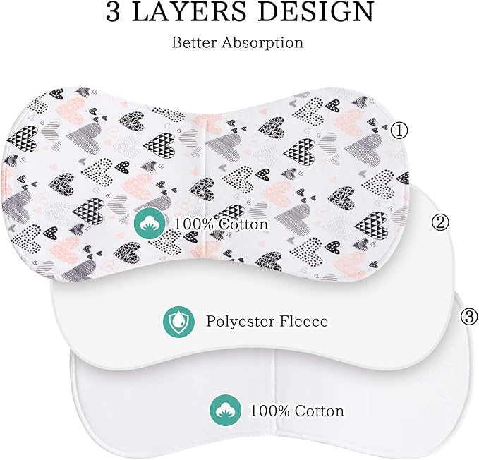 Little Tots Burp Cloths 100% Cotton Baby Burp Set, Absorbent & Soft Burping Cloth Newborn Towel for Newborns & Babies Boys & Girls Unisex 5 Pack (Full of Love)