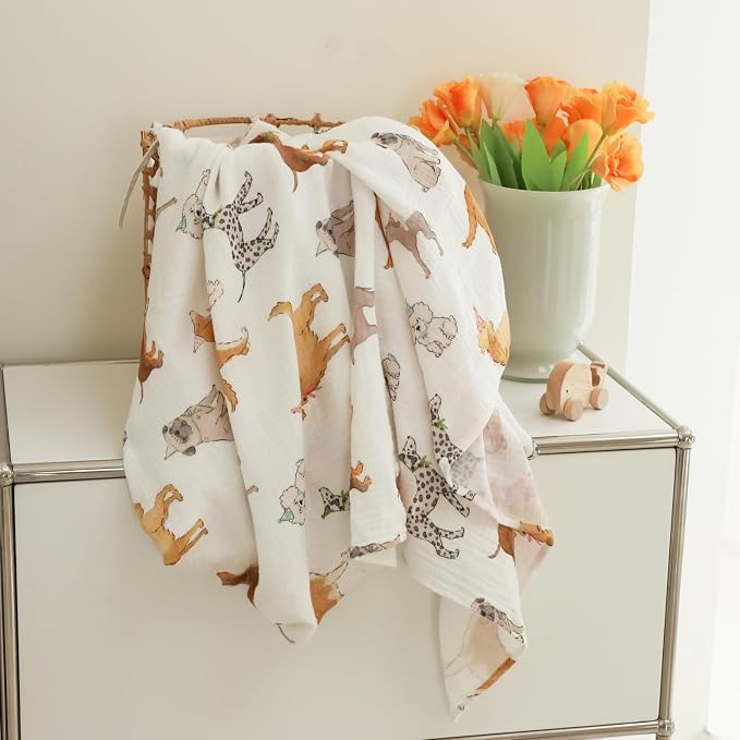 insular Muslin Swaddle Blankets for Boys Girls, 2 Pack Receiving Baby Blanket Large 47 x 47 inches, Soft Breathable Swaddling Wrap for Unisex Newborn, Party Dogs&Labrador
