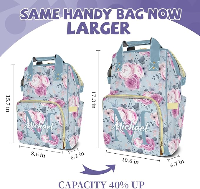 Diaper Backpack, Large Capacity & Insulated Pockets, Personalized Changing Bag, Multi-Functional for Boys/Girls Newborn to Toddler, Floral