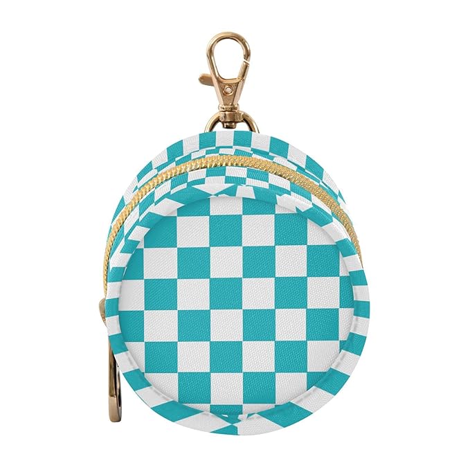 Checkered Plaid Turquoise Teal Print Pacifier Holder Case with Metal Clip Portable Pacifier Cover Pouch for Baby Girls