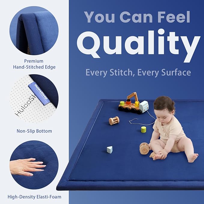 Baby Play Mat for Floor,1.3" Thick Memory foam Tummy Time Mat,Soft Coral Velvet Nursery Rug,Extra Large Non Slip Crawling Mat for Toddlers,Infants,kids,Yoga Mat,Tatami Mat for Living Room(Royal Blue)