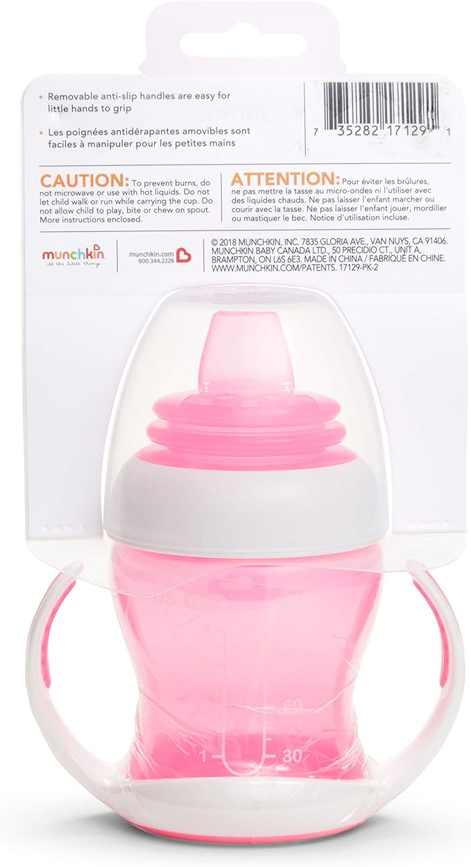 Munchkin® Gentle??Transition Sippy Trainer Cup, 4 Ounce, Pink (Pack of 2)
