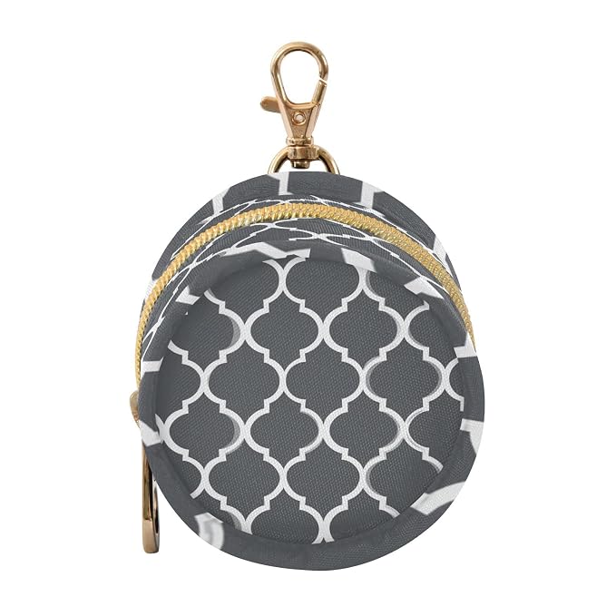 Pacifier Holder with Clip Pacifier Case for Diaper Bag Round Baby Pacifier Pouch Box Bag Portable Dark Grey Quatrefoil