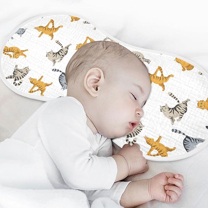 Yoga Tabby Cat Pattern Muslin Burp Cloths for Baby 2 Pack Soft 100% Cotton Baby Washcloths Bibs for Boy Girl