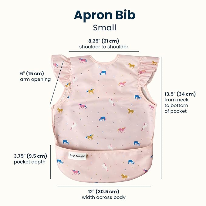 Tiny Twinkle Mess Proof Baby Bibs | 2 Pack Waterproof Toddler Bib for Eating | Baby Apron for Feeding, Machine Washable, Perfect Shower Gift (Blue Floral,Unicorn, 6??4M)