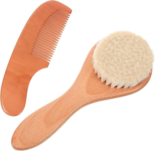 Kisangel 1set Hair Brush and Wooden Comb Set Wool Brush Kit for Newborns Gentle Scalp Massage and Detangling Lightweight and Portable Hair Care Accessories