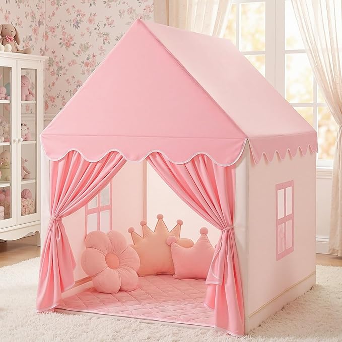 SISTICKER Kids Play Tents for Girls Large Fairy Playhouse for Kids Princess Castle Tent Gift Toys for Girl Toddler Children Play House (Pink) (Pink Tent)