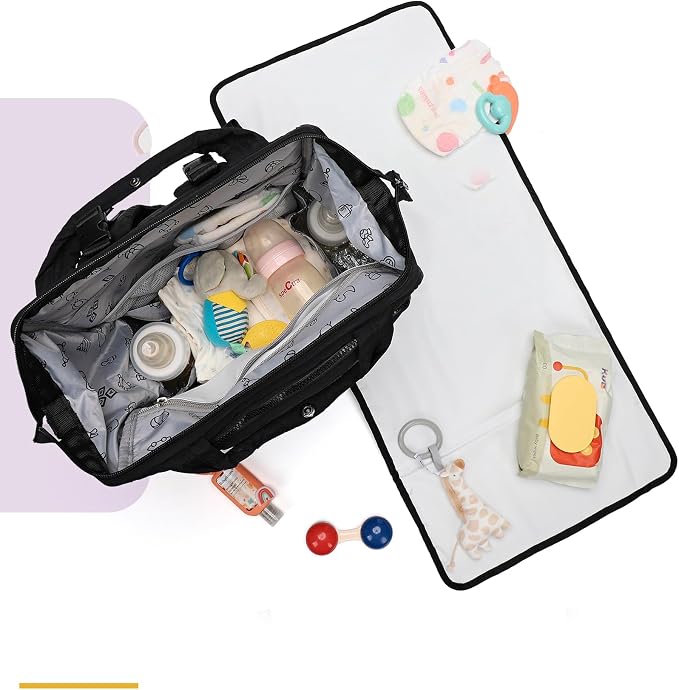 BELALIFE Baby Diaper Backpack Bag, Baby Essentials Travel Backpack for Moms Dads, with Changing Pad, Insulated Bottle Holders & Stroller Straps, Black