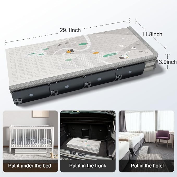 ZEEBABA Baby Play Mat, 59"x59" Foldable & Reversable Large Baby Mat, 0.4" Thick Waterproof Foam Play Mat, Baby Activity Tummy Time Mat, Foam Play Mat for Babies and Toddlers, for 59 inch Playpen