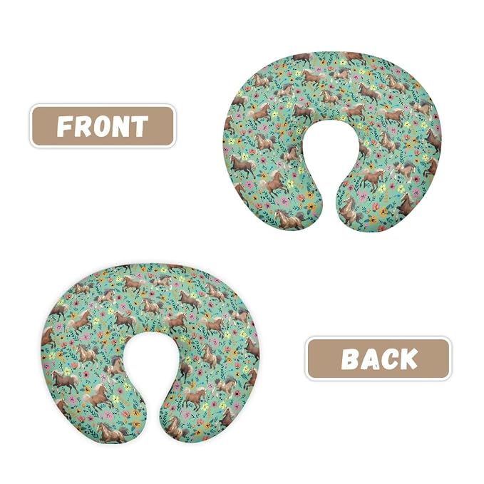 Green Floral and Horse Breastfeeding Pillow Slipcover for Baby Newborn U-Shaped Breastfeeding Pillowcase Cushion Cover Easy to Use and Dustptoof