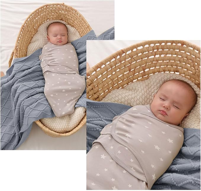 insular Baby Swaddle Wrap, Swaddle Blanket for Newborn and Infant, Adjustable Swaddling Set for Boy and Girl, Soft Cotton Baby Sleep Sack 3 Pack, Beige Duck, Medium(3-6 Month)