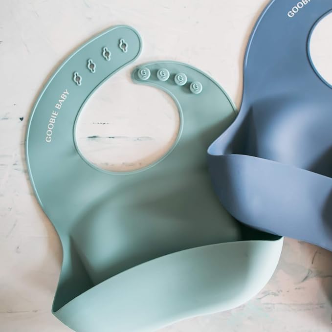 Goobie Baby Silicone Baby Bib with Food Catcher - Adjustable Waterproof Feeding Bib for Babies and Toddlers 4 to 36 Months in Stylish Colors for Girl and Boy - Modern, Soft, Easy to Clean (Sea Glass)
