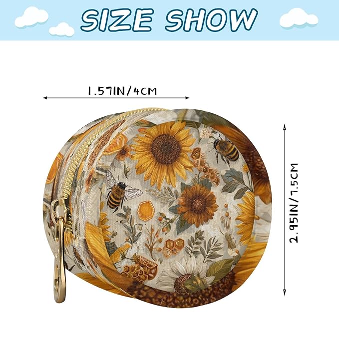 Pacifier Holder with Clip Pacifier Case for Diaper Bag Round Baby Pacifier Pouch Box Bag Portable Vintage Bees Sunflowers Daisy