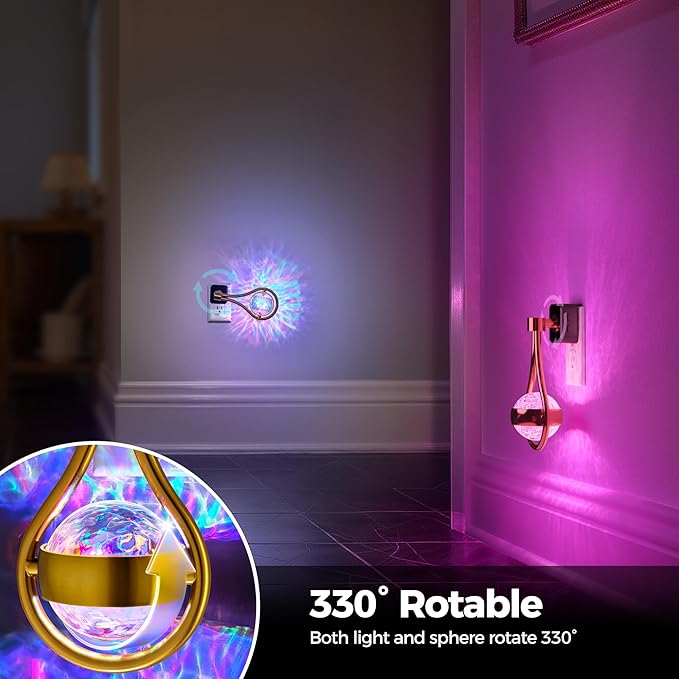 Briignite RGB Night Lights Plug into Wall, Color Changing Nightlight with Dusk to Dawn Sensor, 330° Rotating Night Light with Waterdrop Design, Ideal for Bedroom, Hallway, Living Room, Home Decor