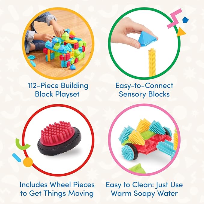 Battat – Bristle Blocks – STEM Interlocking Building Blocks – 112 Pieces Playset – Developmental Toys for Toddlers & Kid – Basic Builder Set – 2+ Years