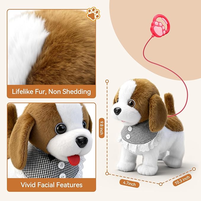 Talkfun Interactive Plush Puppy Toys for 1,2,3 Year Old Boy Girl Gifts, Musical Walking Dog with Leash, Realistic Pet Play Toy for Toddlers 1?? Age, Soft Stuffed Electronic Puppy with Accessories