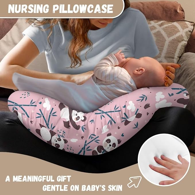 Panda Nursing Support Pillowcase for Boys Girls, Skin-Friendly Soft Fabric Nursing Pillow Cover for Bottle and Breastfeeding