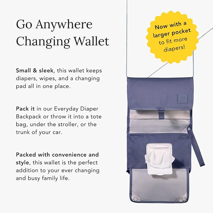 Huhu Baby Changing Wallet ??Compact, Portable Diaper Changing Pad for Travel ??Easy to Clean, Foldable Changing Mat ??Must Have Diaper Bag Accessory for New Parents (Dusky Blue)