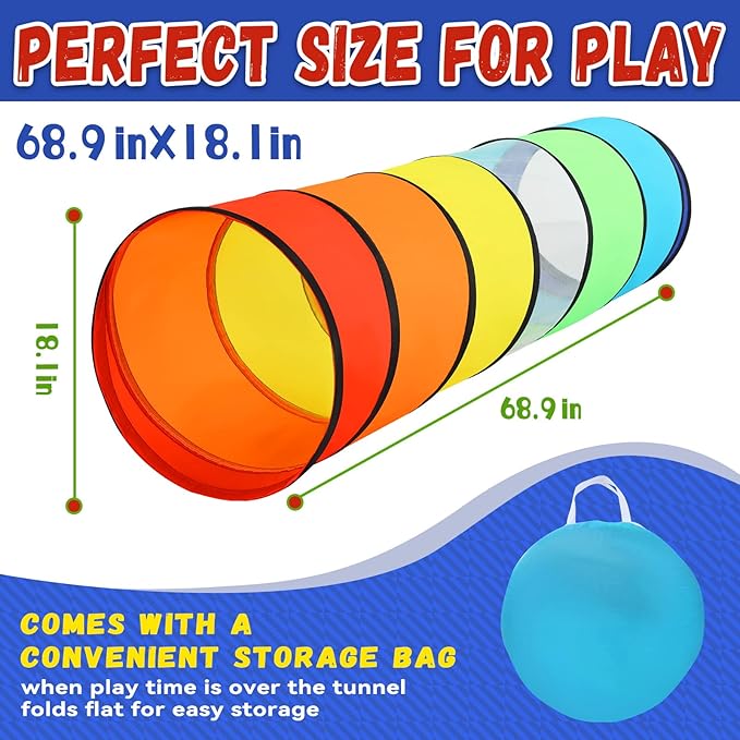 Moncoland Kids Play Tunnel Tent for Toddlers, Pack of 2 Colorful Pop Up Crawl Tunnel Toy for Baby or Pet, Collapsible Gift for Boy and Girl Play Tunnel Indoor and Outdoor Game