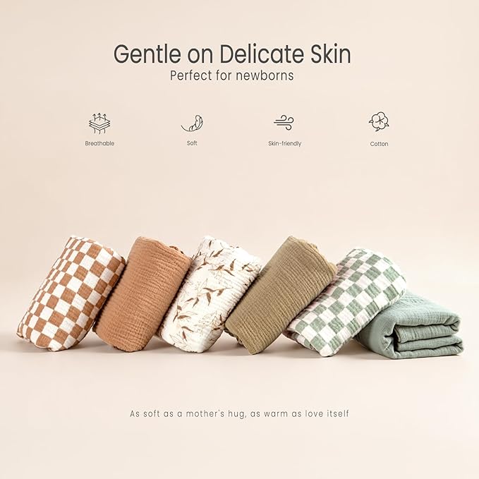 lulumoon Muslin Swaddle Blankets for Baby: Lightweight & Breathable Receiving Blankets for Hospital - Neutral Registry Gift for Newborn 3pack (Sage Foreststump)