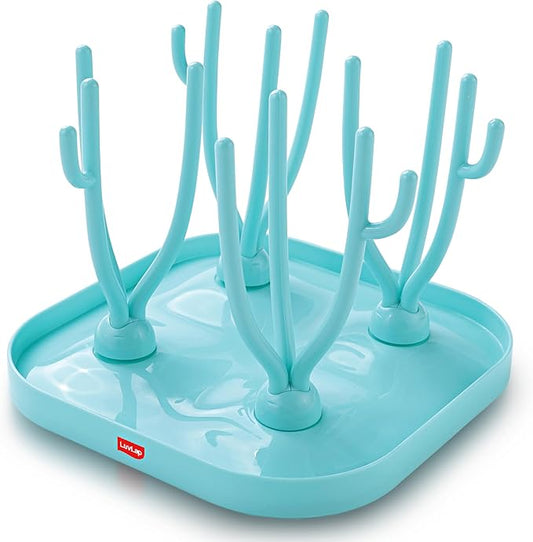 LuvLap Baby Bottle Drying Rack with Branch Shaped Dryer - Complete Solution for Pacifier, Brush, and Accessories: Easy Sterilization, Cleaning, Storage & Travel (Light Blue)