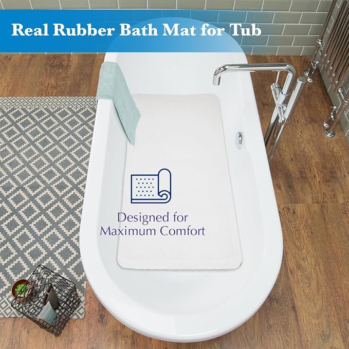 Epica Non Slip Bathtub Mat | Real Rubber Bath Mat for Tub, Shower, Baby Safety, Kids, Pet Dog, Soft No-Slip Nonskid, 16??x 28