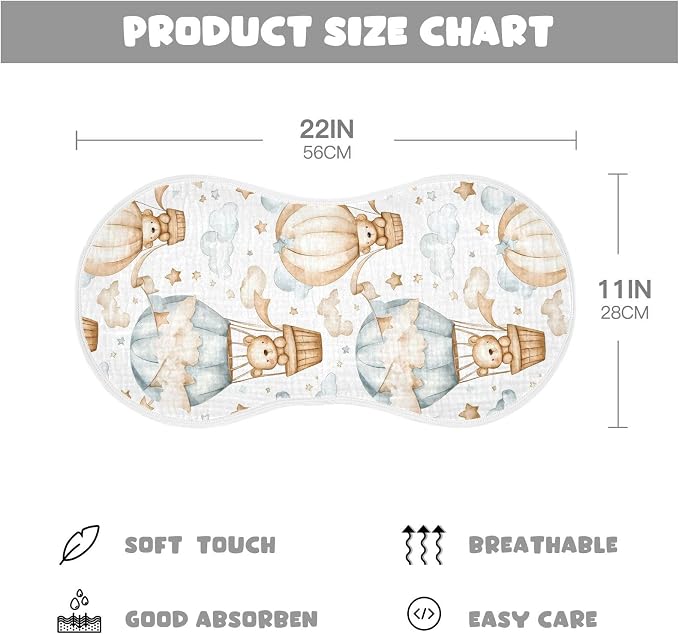 vvfelixl Bear Hot Air Balloon Burp Cloths for Baby Boy Girls Baby Washcloths Burp Rags 1 Pack