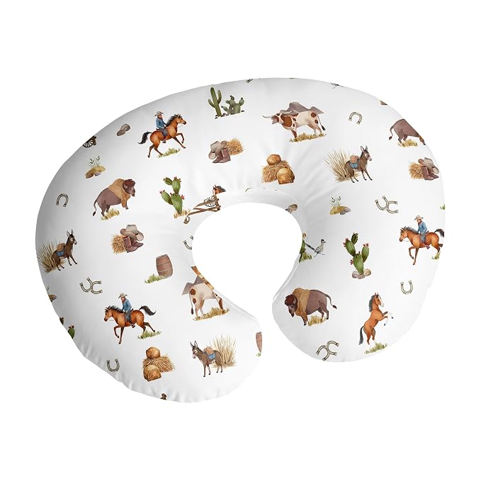 Sweet Jojo Designs Western Cowboy Boy Nursing Pillow Cover Baby Breastfeeding Slipcover Infant Newborn Nursery Bottle Breast Feeding Pillowcase (Pillow NOT Included) Wild West Horse Cow Farm Animal