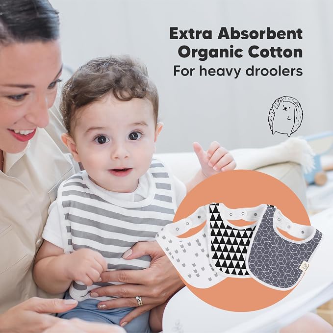 8-Pack Organic Baby Bibs for Boys, Girls - Soft Cotton Drooling and Teething Bibs for Baby Girl & Boy, Extra Absorbent, Easy To Clean & Put On for Toddler, Newborn, Infant 0-24 Months (Grayscape)