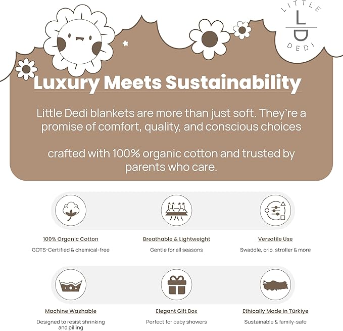 100% Organic Cotton Baby Knitted Blanket with Gift Box - Soft Toddler, Crib, Stroller Blanket - Neutral Swaddle and Receiving Blanket for Newborns, 30"x40", Stone