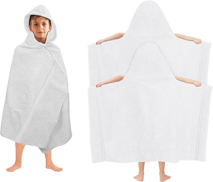 ORIGINAL KIDS Hooded Bath Towel Wrap - 2 Pack - Ultra Soft 100% Cotton Terry Large Oversized Hooded Kids Towel - Shower Pool Beach - 579 GSM Absorbent Quick Dry Plush Gift - 30 x 54 - White