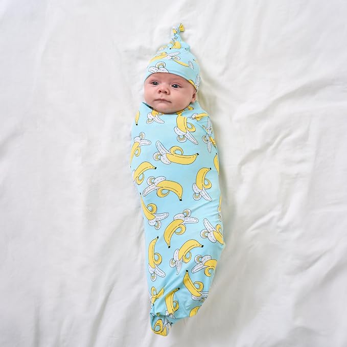 Little Sleepies Swaddle & Hat Set, Baby Swaddles Newborns, Soft Viscose from Bamboo Swaddle Blanket Wrap (Bananas)