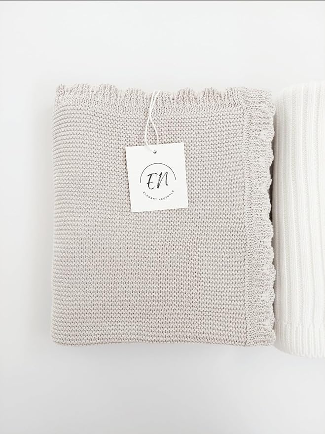 100% Cotton Knit Baby Blanket, Baby Knits, 100cm×60cm, Elegant and Nuetral Very Soft Cotton Blanket, 0-12 Months Baby, Oat.