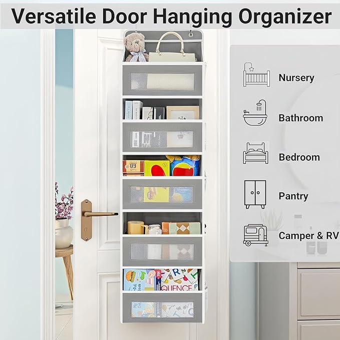 2 Pcs Heavy Duty Over The Door Closet Organizer, 5-Shelf Hanging Storage Closet Door Organizer with 5 Large Capacity Pockets Storage Organizer for Bedroom,Bathroom and Baby Nursery Storage