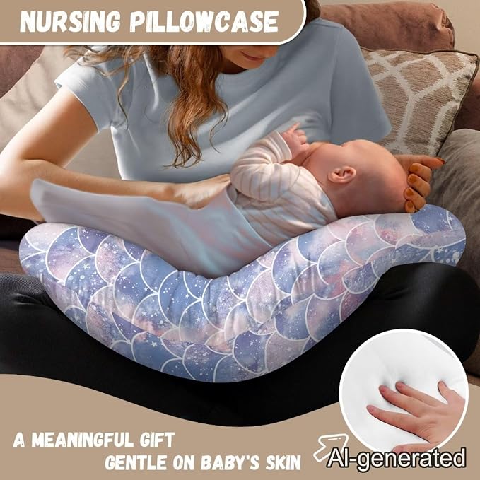Nursing Pillow Cover for Baby Boys Girls, Mermaid Scales Breastfeeding Pillow Slipcover Cushion Cover, Soft Fabric Fits Snug On Infant, Fits for Nursing Pillow Newborn