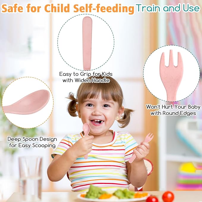 Shopwithgreen Bamboo Toddler Utensils Set, Baby Kids Toddler Spoons and Forks Set, BPA Free Reusable Cutlery Set| Dishwasher Safe, Child and Baby Self Feeding for Dinner, Dessert, Soup,10 Pack